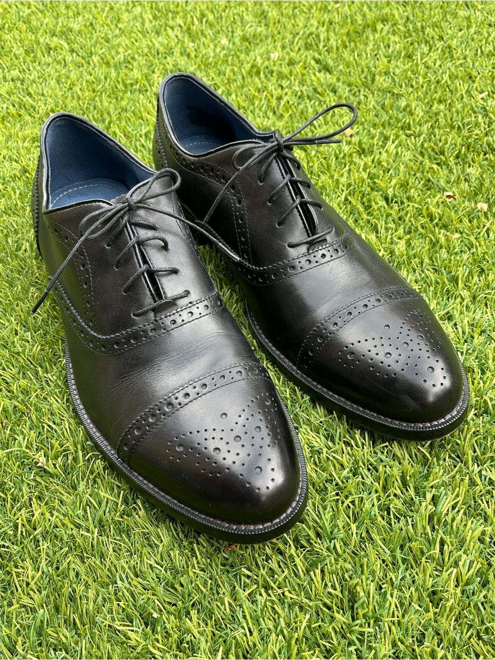 Aston Grey Collection Kobe Men's Leather Cap Toe Dress Shoes Black Size 12 M